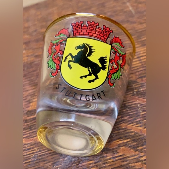 Vintage Gold Rimmed Stuttgart Germany Horse Crest Logo Shot Glass - Picture 9 of 16